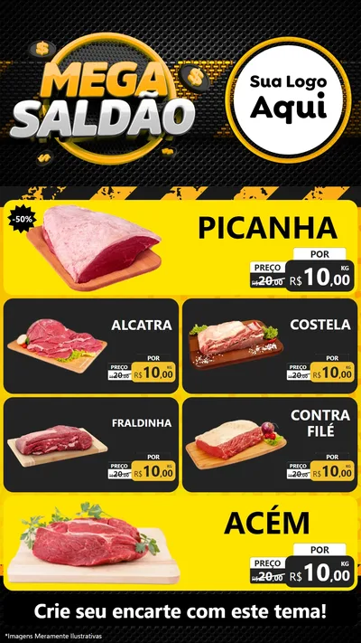 Modelo de TV para TV Vertical com o tema Mega Saldão para Açougue