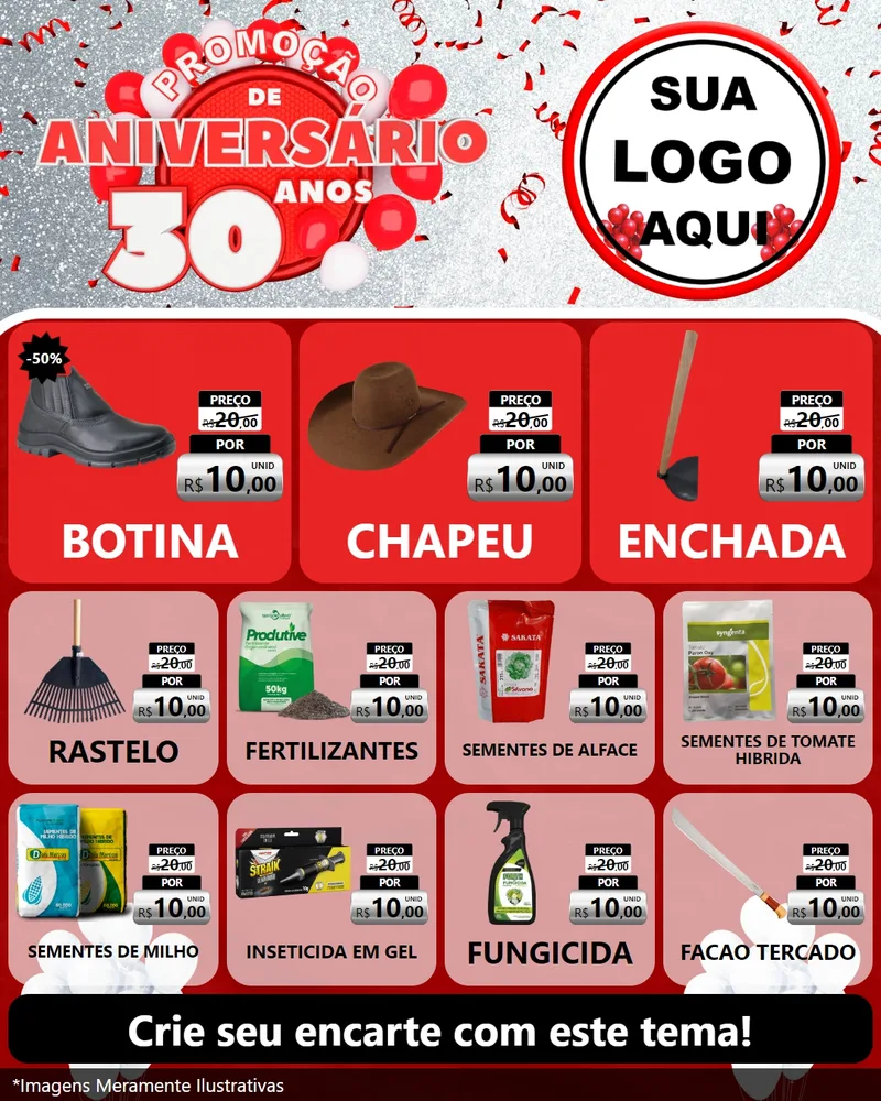 Modelo de Rede Social para Feed Instagram com o tema Promoção de Aniversário - 30 Anos para Agropecuária