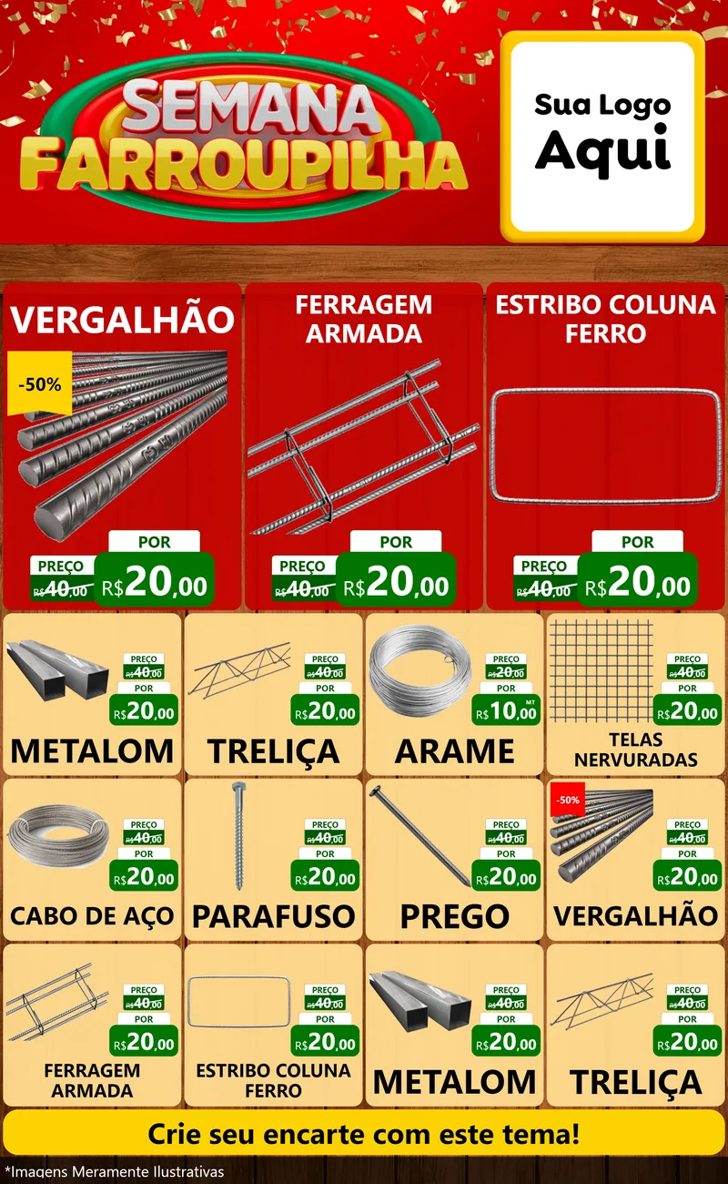 Modelo de Encarte para Encarte Grande com o tema Semana Farroupilha para Ferragens