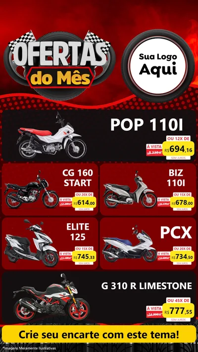 Modelo de TV para TV Vertical com o tema Ofertas do Mês - Autopeças para Concessionaria de Motos
