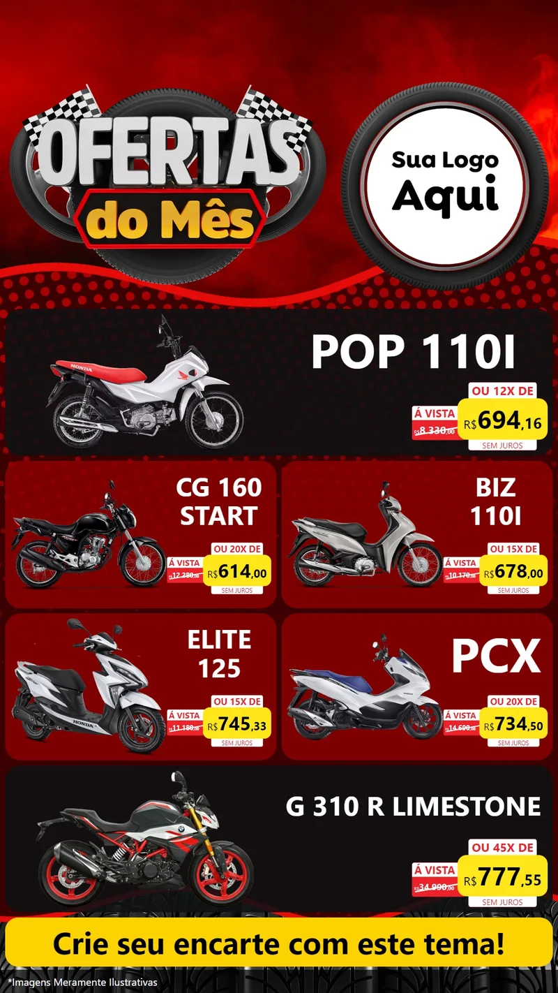 Modelo de TV para TV Vertical com o tema Ofertas do Mês - Autopeças para Concessionaria de Motos