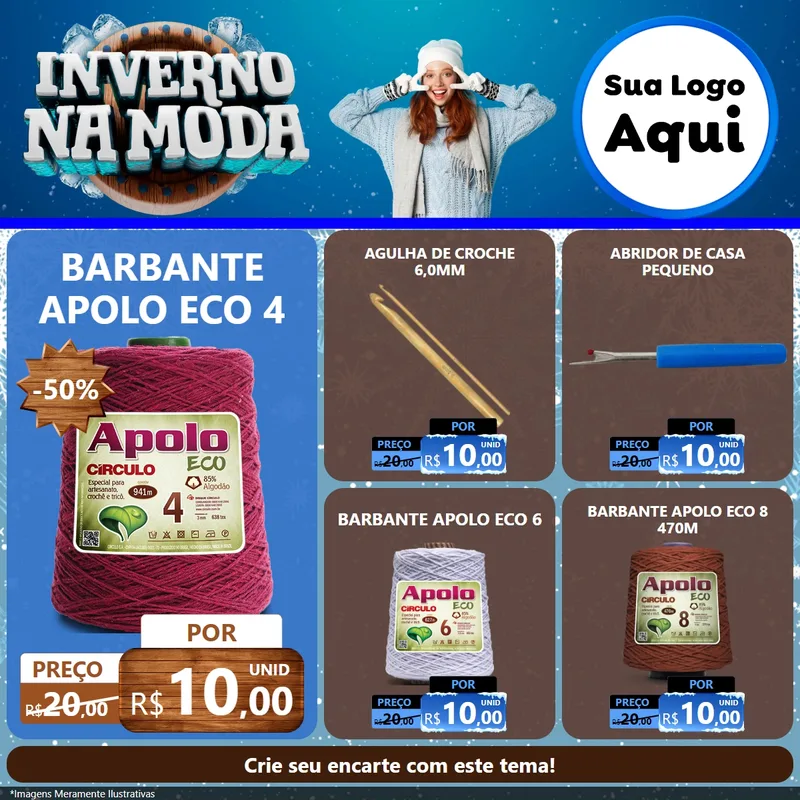 Modelo de Rede Social para Feed Facebook com o tema Inverno na Moda para Armarinho e Aviamentos