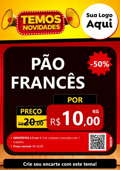 Modelo de Cartaz para Cartaz A4 Vertical com o tema Temos Novidades para Padaria