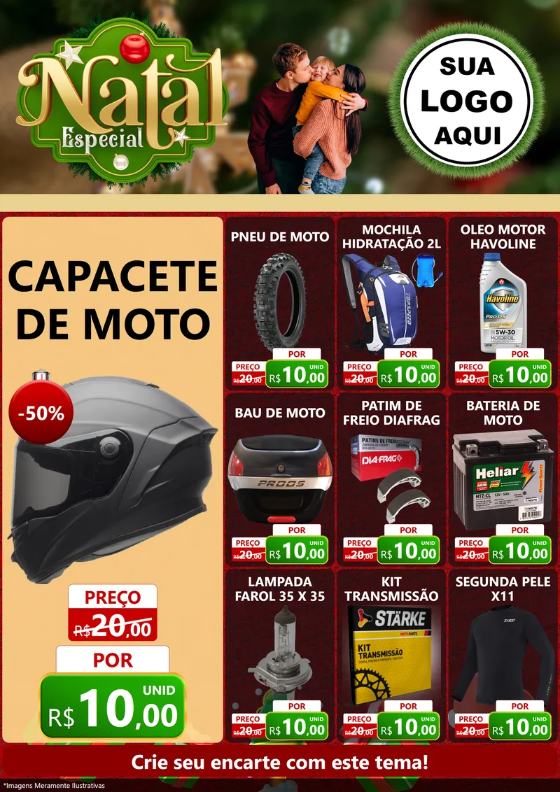 Modelo de Encarte para Encarte A4 Vertical com o tema Natal Especial para Moto peças