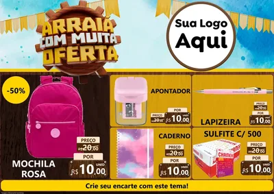 Modelo de Encarte para Encarte A4 Horizontal com o tema Ofertas de São João - Junina para Papelaria