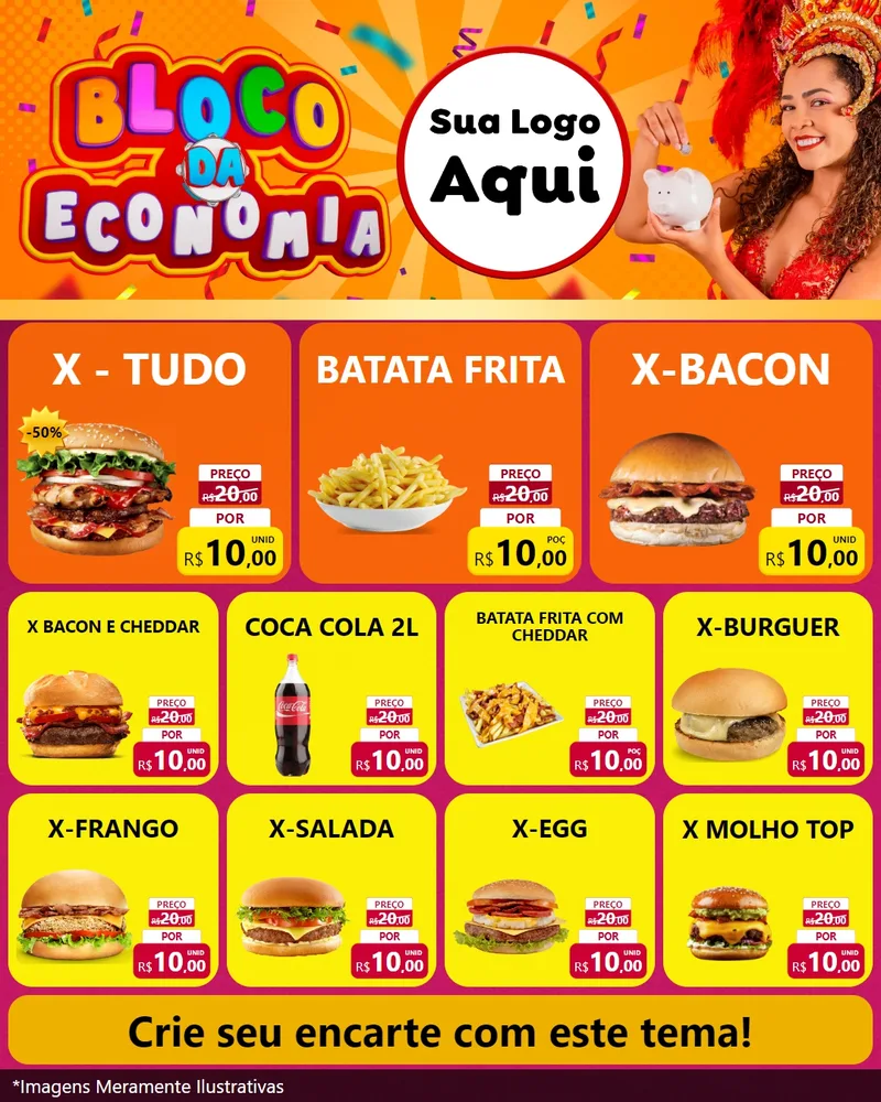 Modelo de Rede Social para Feed Instagram com o tema Bloco da Economia para Hamburgueria