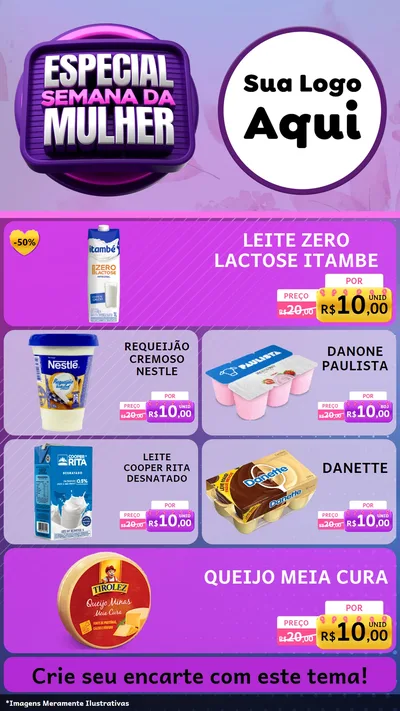 Modelo de TV para TV Vertical com o tema Especial Semana da Mulher para Frios e Laticínios