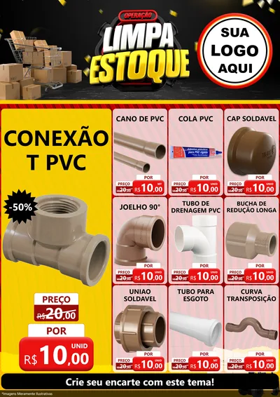 Modelo de Encarte para Encarte A4 Vertical com o tema Operação Limpa Estoque para Tubos e conexões