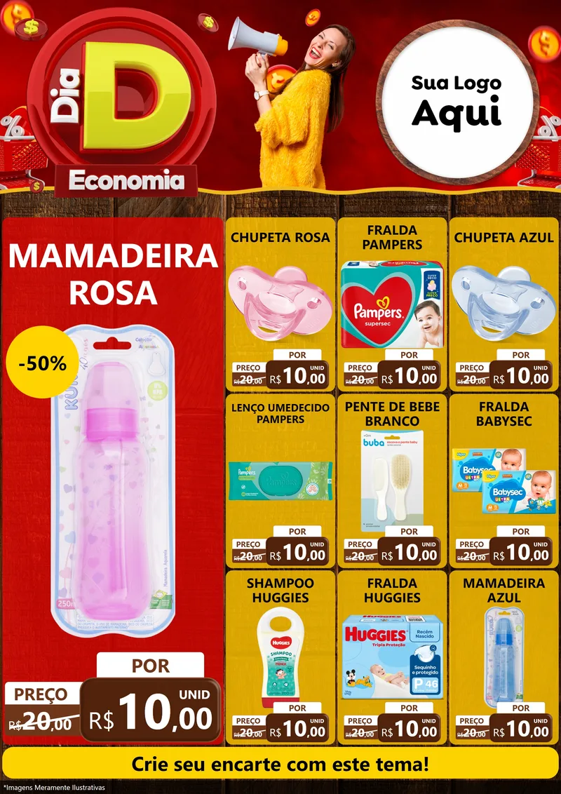 Modelo de Encarte para Encarte A4 Vertical com o tema Dia D Economia para Bebês