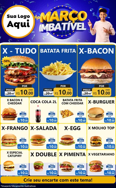 Modelo de Encarte para Encarte Grande com o tema Março Imbatível para Hamburgueria