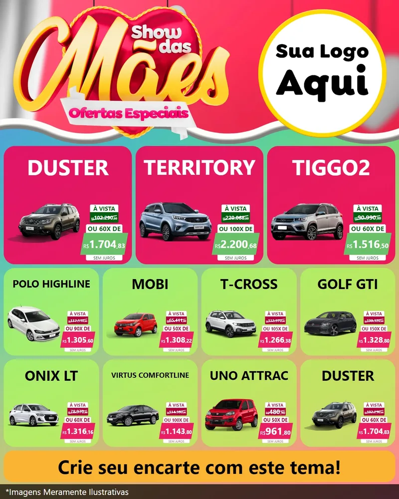 Modelo de Rede Social para Feed Instagram com o tema Show das Mães - Ofertas Especiais para Concessionaria de Carros