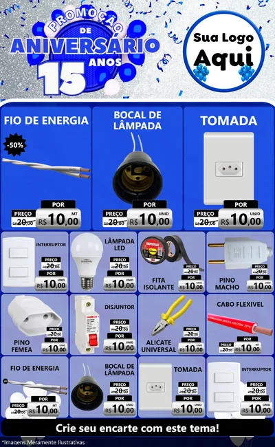 Modelo de Encarte para Encarte Grande com o tema Promoção de Aniversário - 15 Anos para Materiais Elétricos