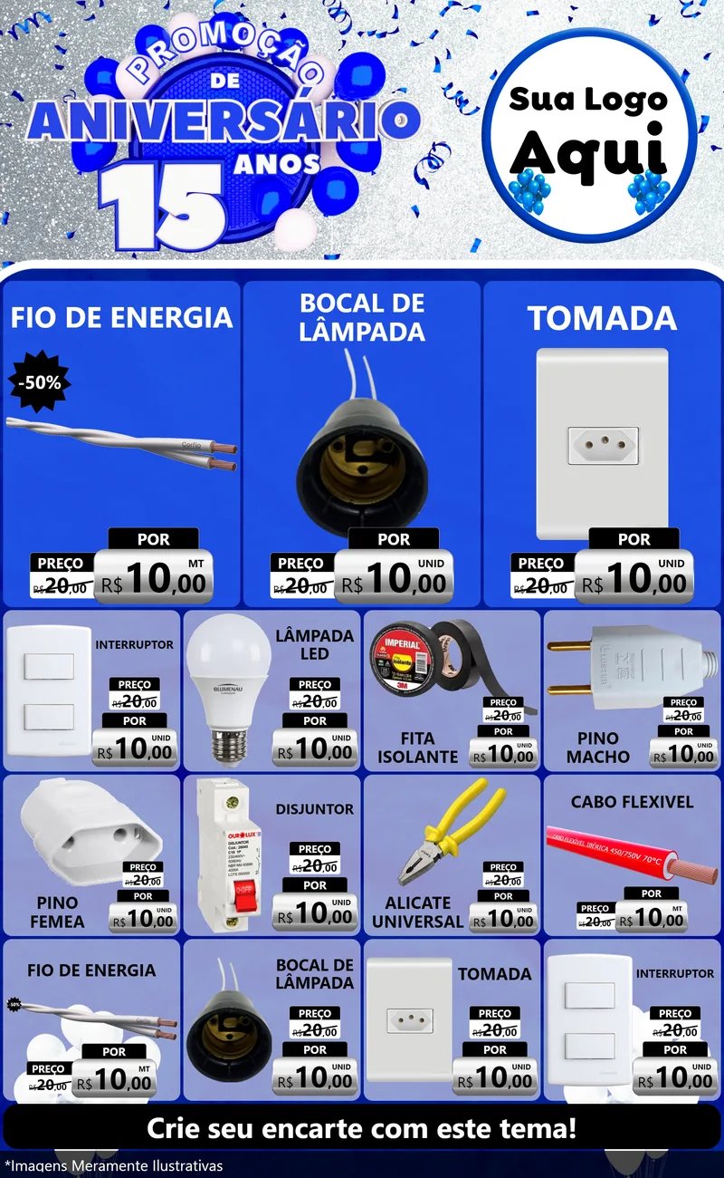 Modelo de Encarte para Encarte Grande com o tema Promoção de Aniversário - 15 Anos para Materiais Elétricos