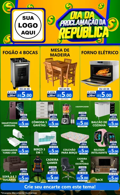 Modelo de Encarte para Encarte Grande com o tema Dia Da Proclamação da República para Móveis e Eletro