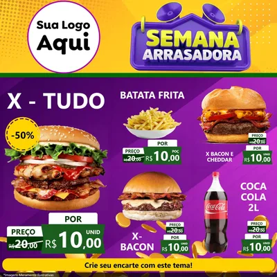 Modelo de Rede Social para Feed Facebook com o tema Semana Arrasadora para Hamburgueria
