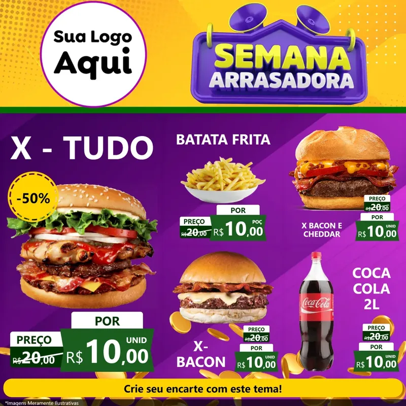 Modelo de Rede Social para Feed Facebook com o tema Semana Arrasadora para Hamburgueria
