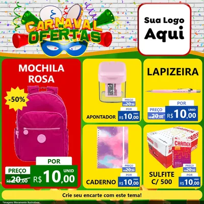 Modelo de Rede Social para Feed Facebook com o tema Carnaval de Ofertas para Papelaria