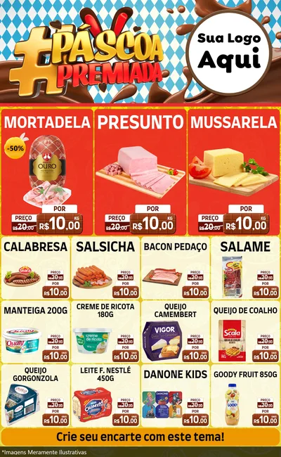 Modelo de Encarte para Encarte Grande com o tema Páscoa Premiada para Frios e Laticínios