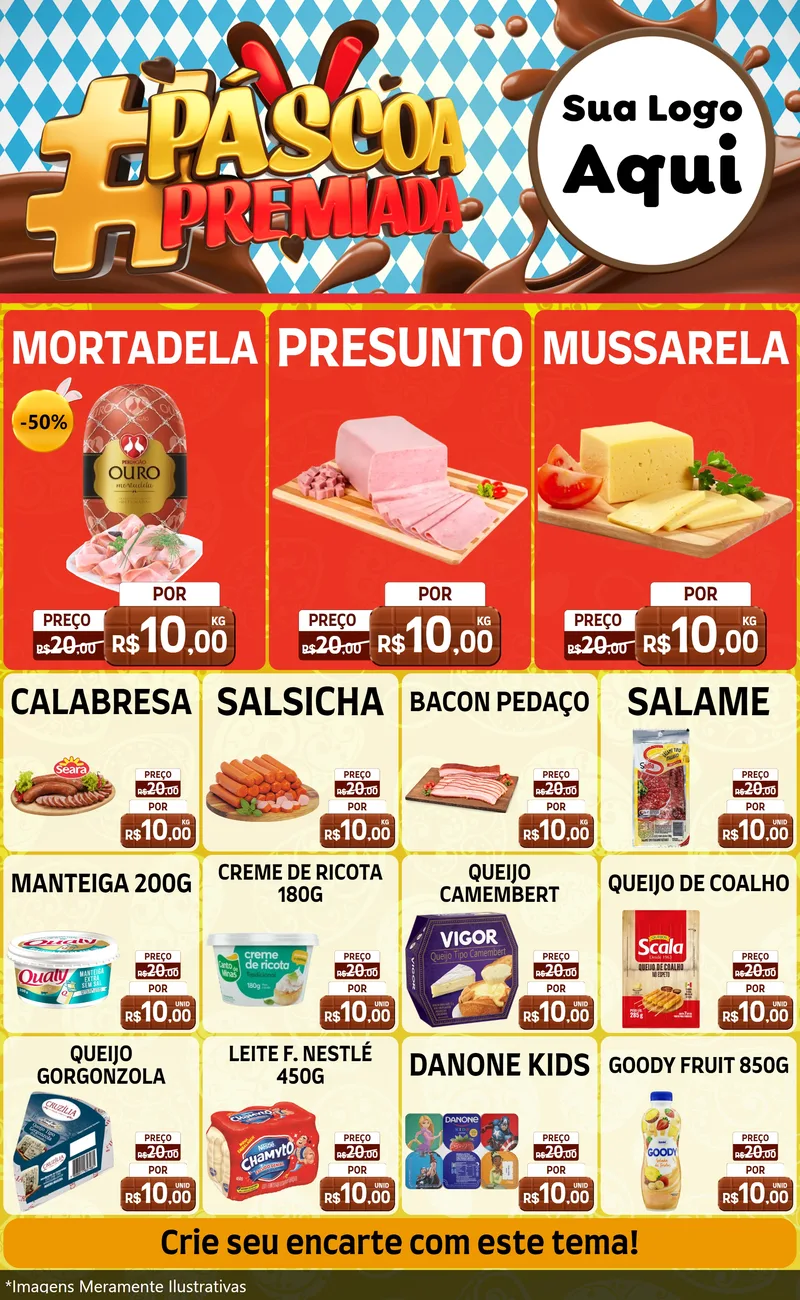 Modelo de Encarte para Encarte Grande com o tema Páscoa Premiada para Frios e Laticínios