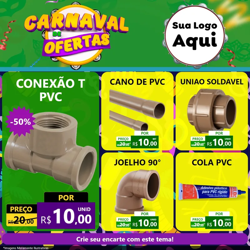 Modelo de Rede Social para Feed Facebook com o tema Carnaval de Ofertas para Tubos e conexões