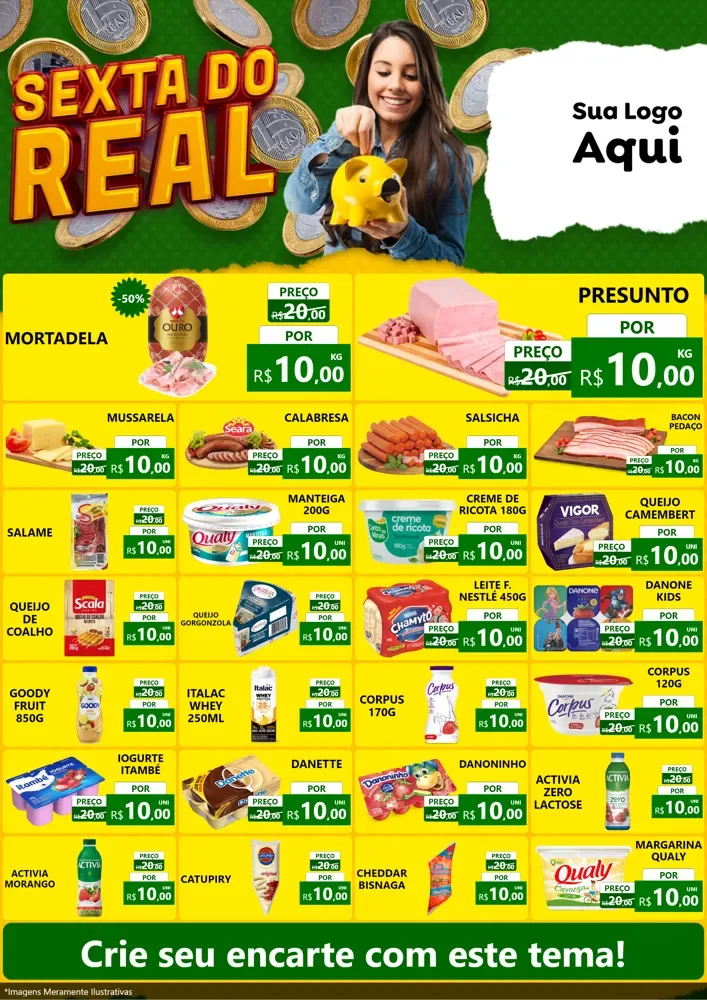 Modelo de Encarte para Encarte A4 Vertical com o tema Sexta do Real para Frios e Laticínios