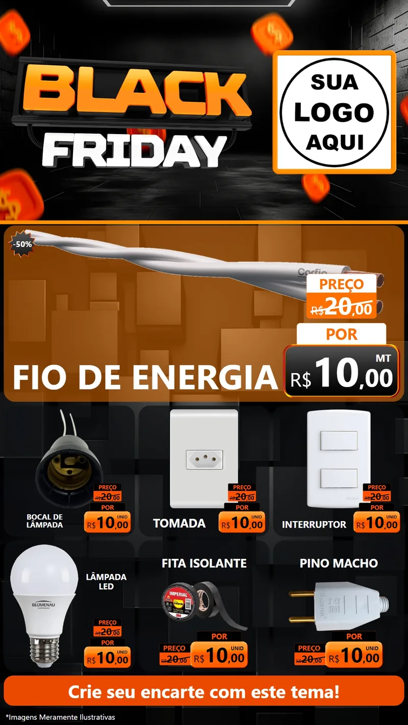 Modelo de Rede Social para Stories com o tema Black Friday para Materiais Elétricos