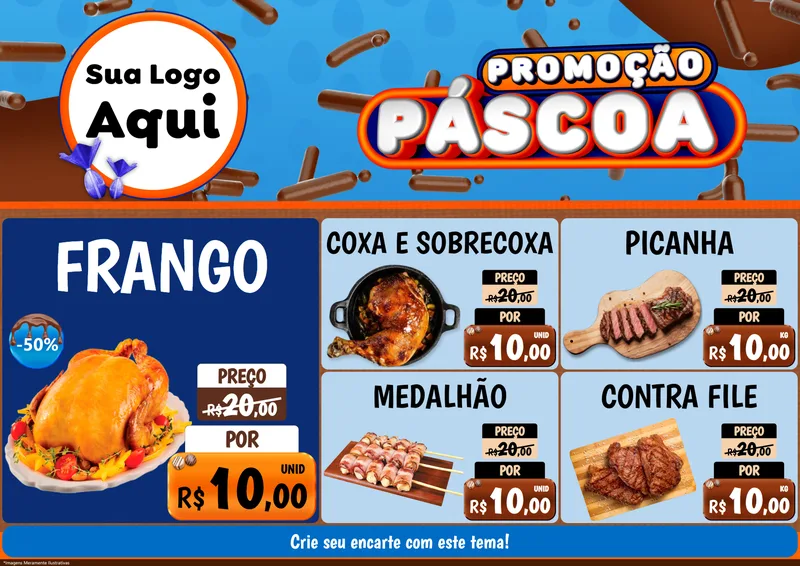 Modelo de Encarte para Encarte A4 Horizontal com o tema Promoção Páscoa para Assados