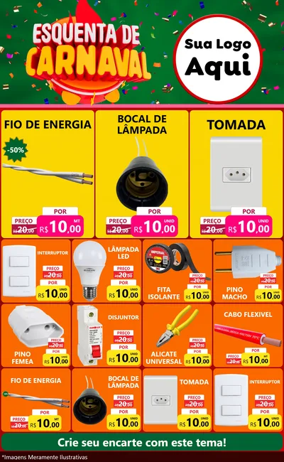 Modelo de Encarte para Encarte Grande com o tema Esquenta de Carnaval para Materiais Elétricos