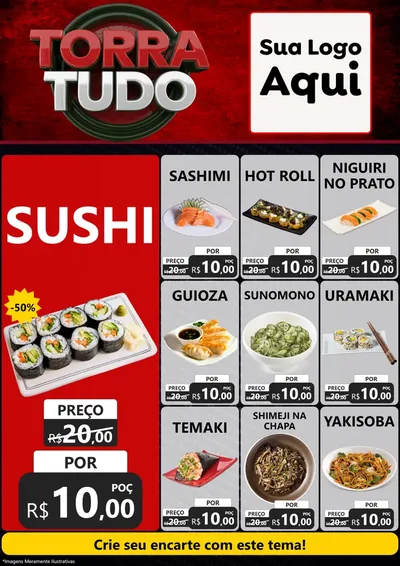 Modelo de Encarte para Encarte A4 Vertical com o tema Torra Tudo para Comida japonesa