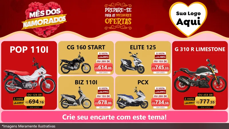 Modelo de TV para TV Horizontal com o tema Mês dos Namorados para Concessionaria de Motos