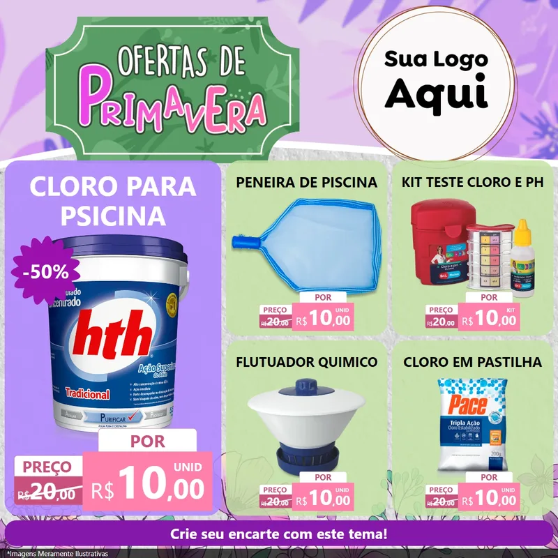 Modelo de Rede Social para Feed Facebook com o tema Ofertas de Primavera para Produtos para Piscina