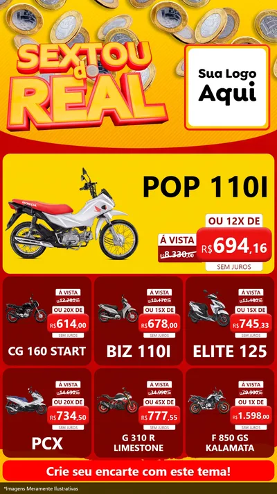 Modelo de Rede Social para Stories com o tema Sextou do Real para Concessionaria de Motos