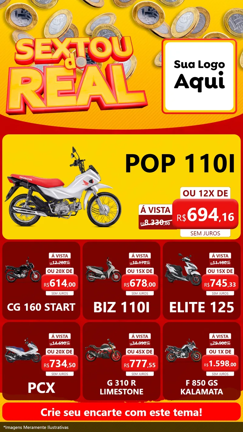 Modelo de Rede Social para Stories com o tema Sextou do Real para Concessionaria de Motos