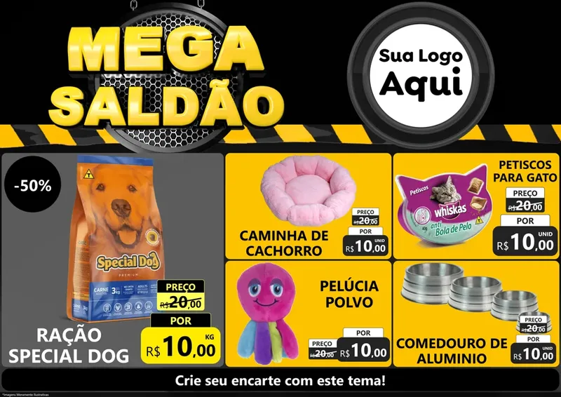 Modelo de Encarte para Encarte A4 Horizontal com o tema Mega Saldão para Pet Shop