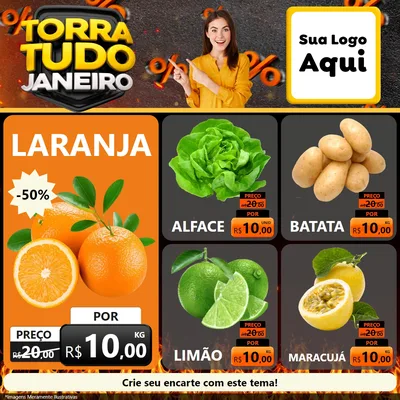 Modelo de Rede Social para Feed Facebook com o tema Torra Tudo Janeiro para Hortifrúti