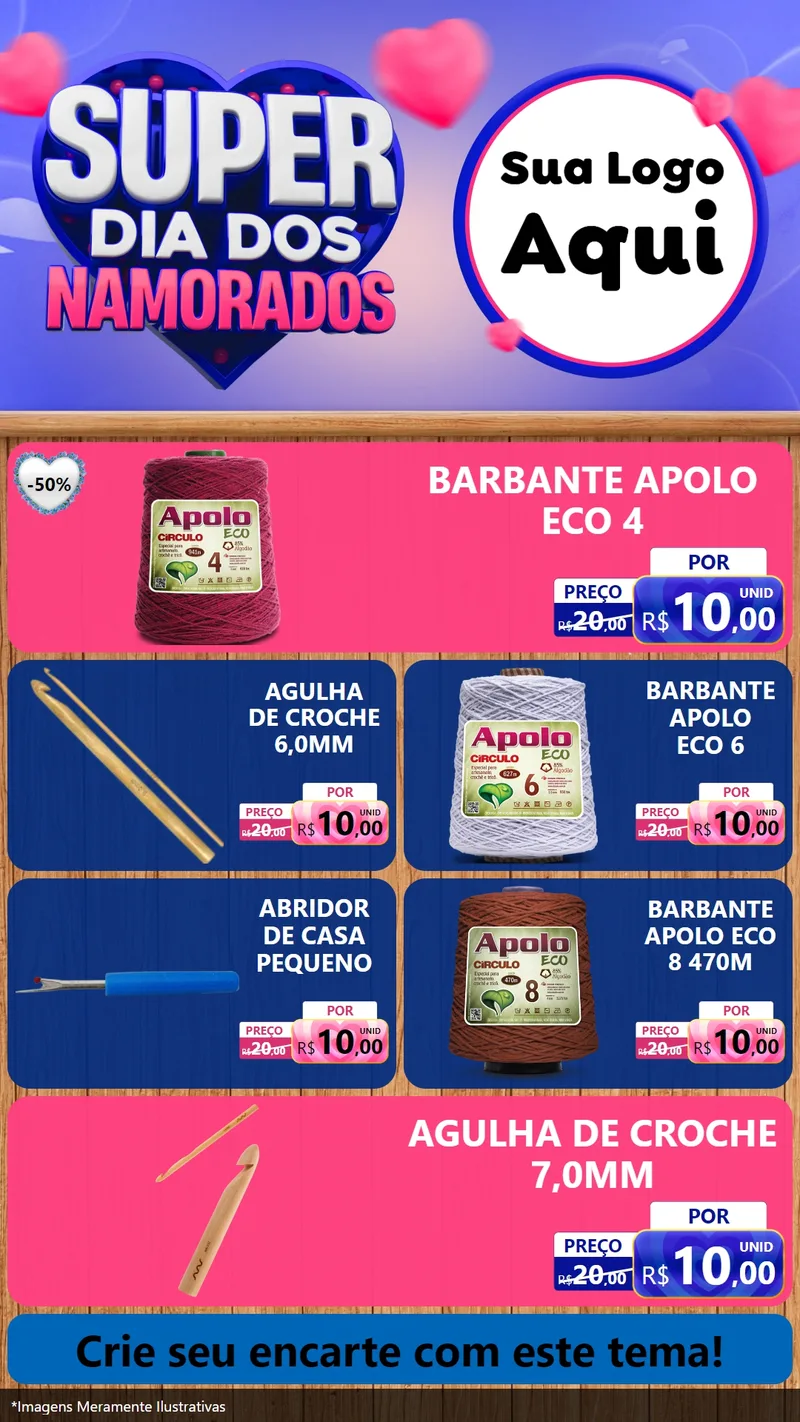 Modelo de TV para TV Vertical com o tema Super Dia dos Namorados para Armarinho e Aviamentos