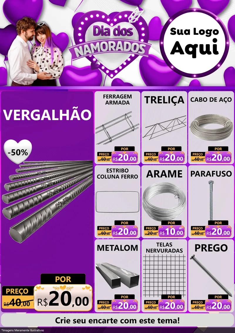 Modelo de Encarte para Encarte A4 Vertical com o tema Dia dos Namorados para Ferragens