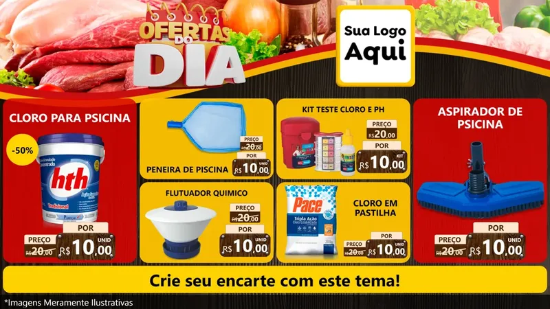 Modelo de TV para TV Horizontal com o tema Ofertas do Dia para Produtos para Piscina