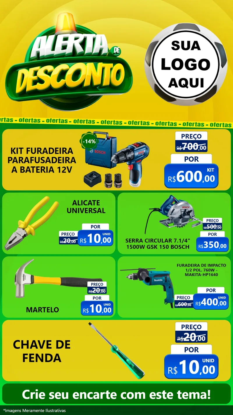 Modelo de TV para TV Vertical com o tema Alerta de Desconto para Maquinas e Ferramentas