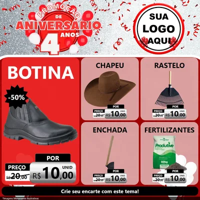 Modelo de Rede Social para Feed Facebook com o tema Promoção de Aniversário - 4 Anos para Agropecuária