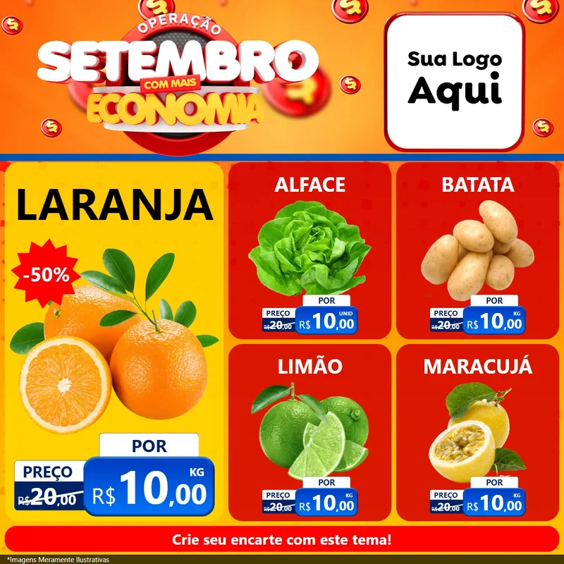 Modelo de Rede Social para Feed Facebook com o tema Operação Setembro Com Muita Economia para Hortifrúti