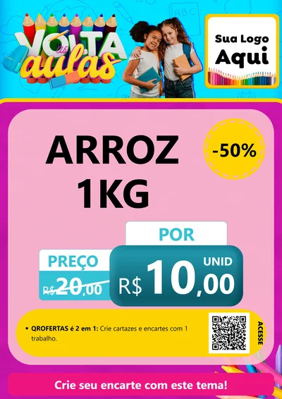 Modelo de Cartaz para Cartaz A4 Vertical com o tema Volta às Aulas para Supermercado