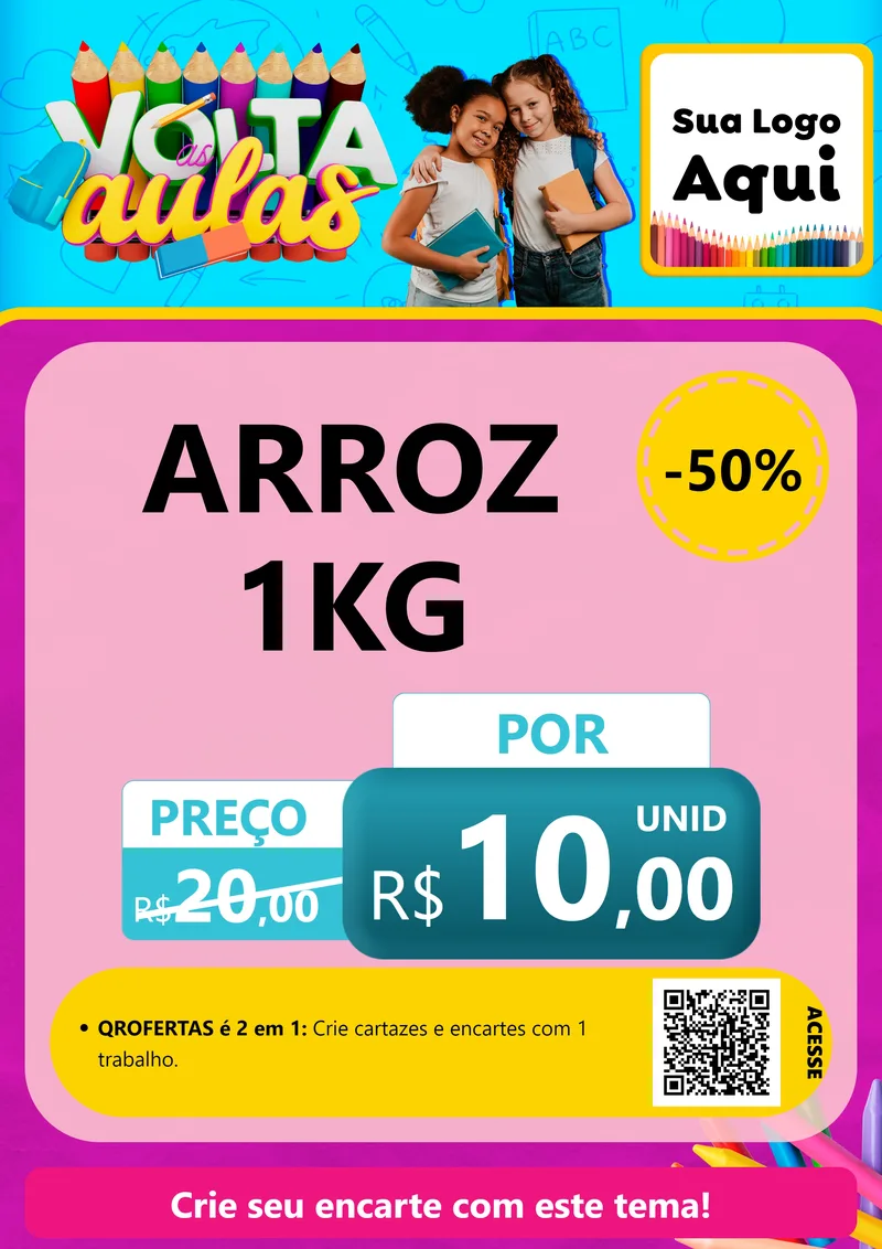 Modelo de Cartaz para Cartaz A4 Vertical com o tema Volta às Aulas para Supermercado
