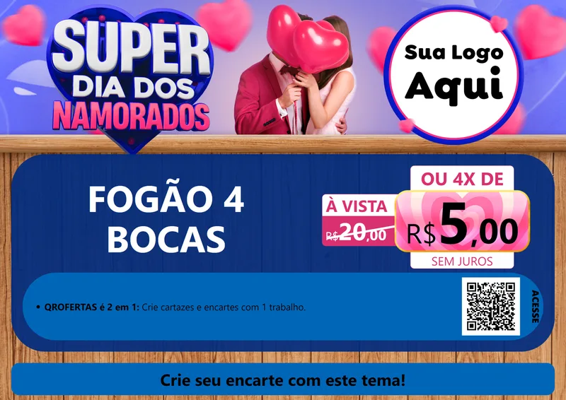 Modelo de Cartaz para Cartaz A4 Horizontal com o tema Super Dia dos Namorados para Móveis e Eletro