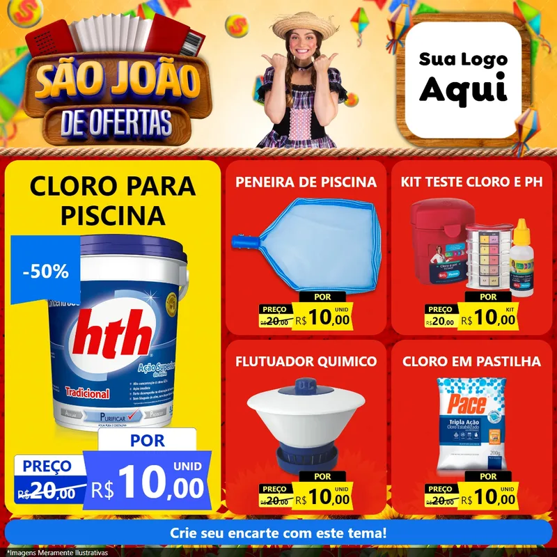 Modelo de Rede Social para Feed Facebook com o tema São João de Ofertas para Produtos para Piscina