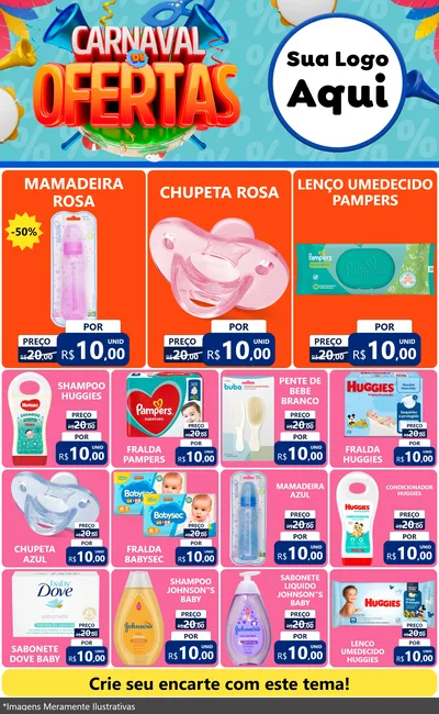 Modelo de Encarte para Encarte Grande com o tema Carnaval de Ofertas para Bebês