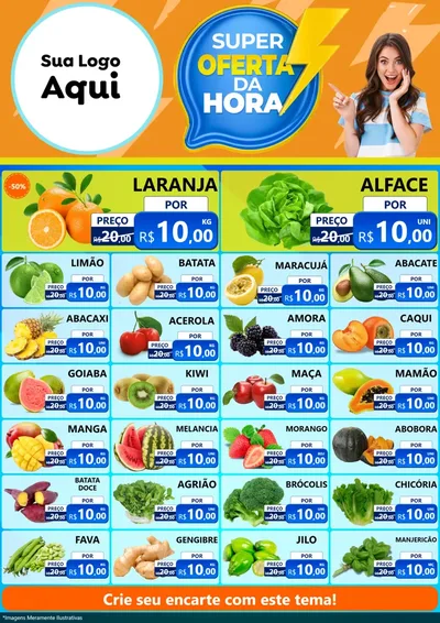 Modelo de Encarte para Encarte A4 Vertical com o tema Super Oferta da Hora para Hortifrúti