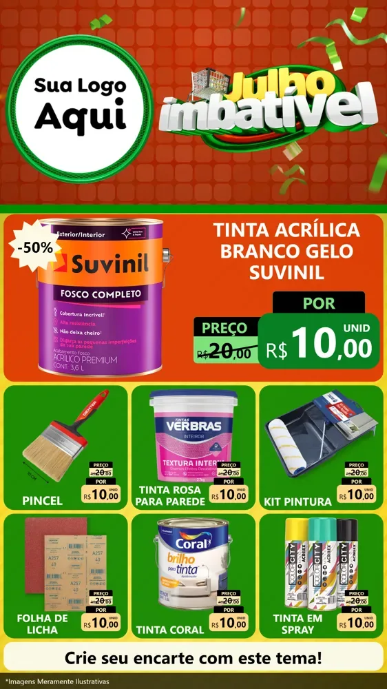 Modelo de Rede Social para Stories com o tema Julho Imbatível para Tintas e Ferramentas