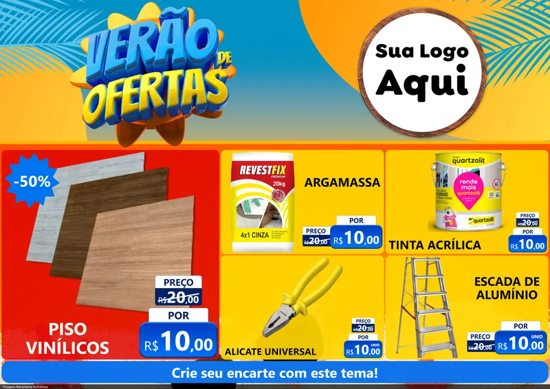 Modelo de Encarte para Encarte A4 Horizontal com o tema Verão de Ofertas para Material para Construção