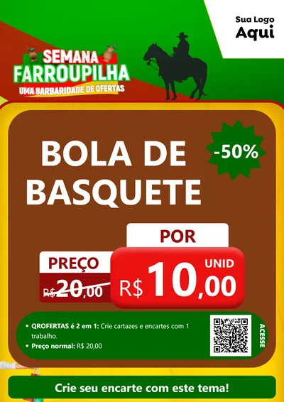 Modelo de Cartaz para Cartaz A4 Vertical com o tema Semana Farroupilha - Uma Barbaridade de Ofertas para Artigos Esportivos